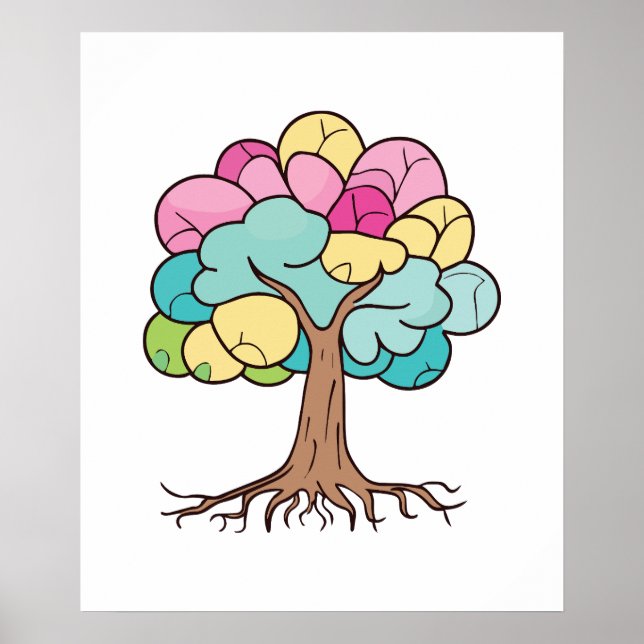 Abstract tree with roots and colourful leaves. poster (Front)