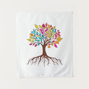 Abstract tree with roots and colourful leaves. tapestry