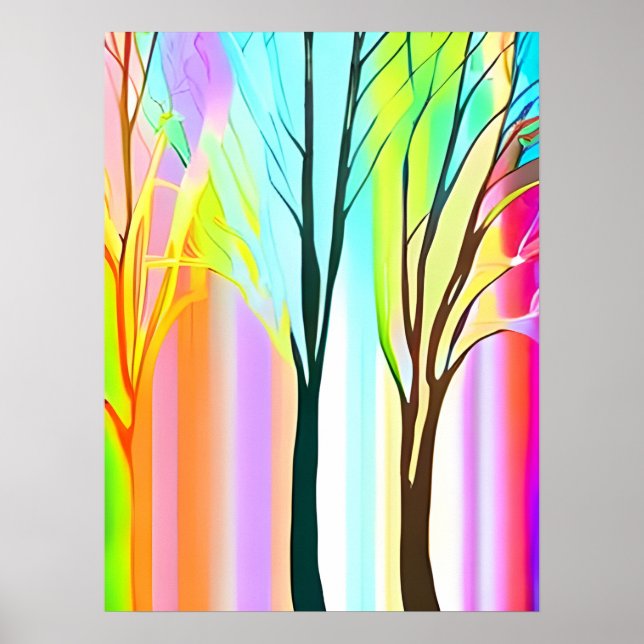 Abstract Trees in Multicolored Pastels Poster (Front)