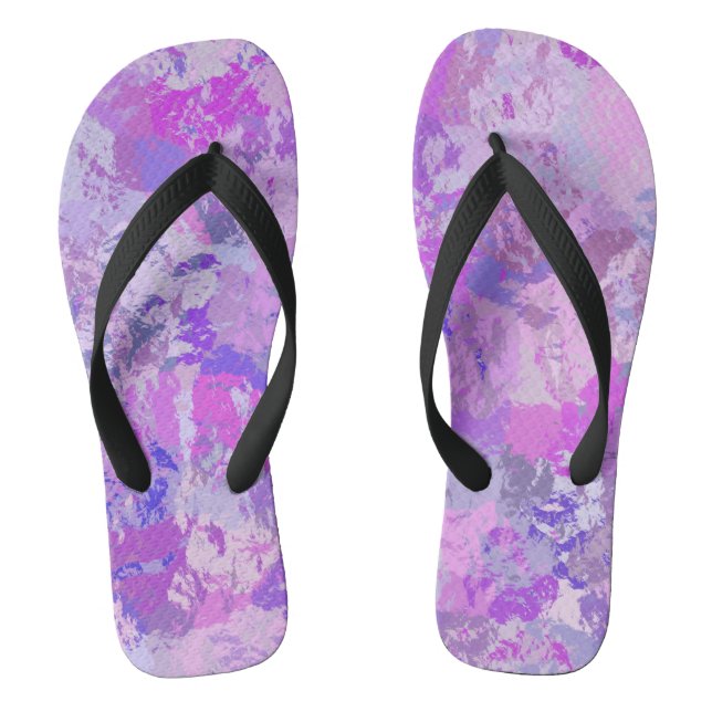 Abstract Trendy Camo Pink Purple Blue Flip Flops (Footbed)