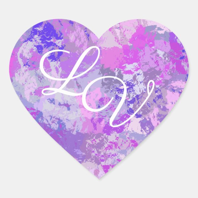 Abstract Trendy Camo Pink Purple Blue Heart Sticker (Front)