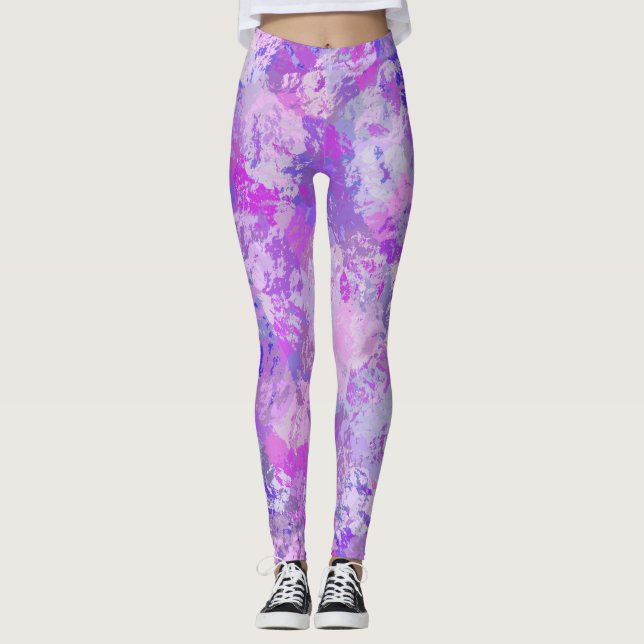 Abstract Trendy Camo Pink Purple Blue Leggings (Front)