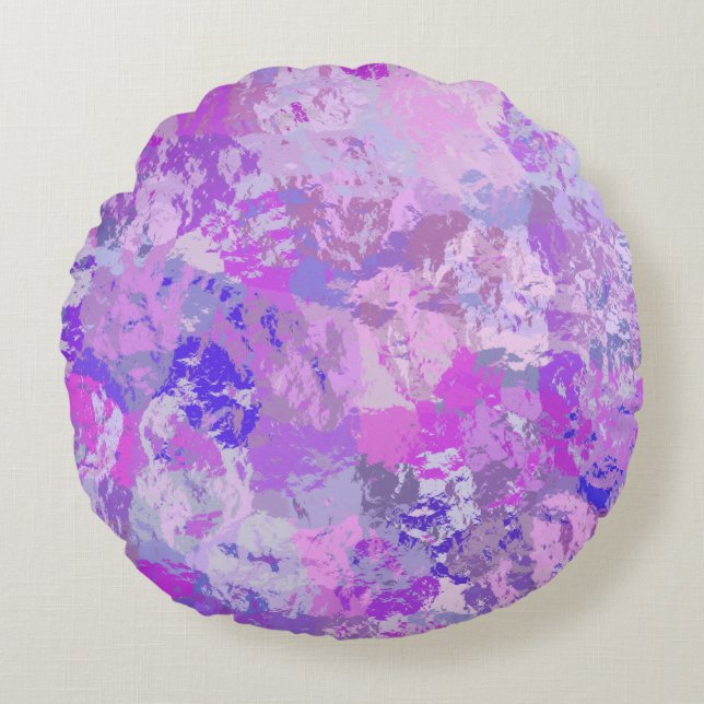 Abstract Trendy Camo Pink Purple Blue Round Cushion (Front)