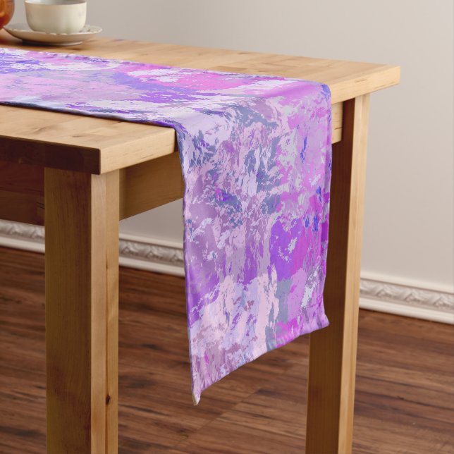 Abstract Trendy Camo Pink Purple Blue Short Table Runner (In Situ)