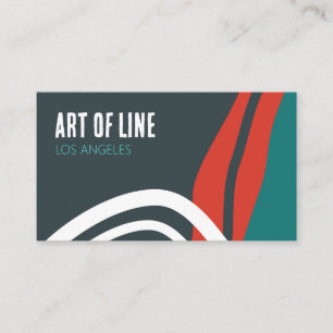 Abstract trendy line art in blue red and white business card