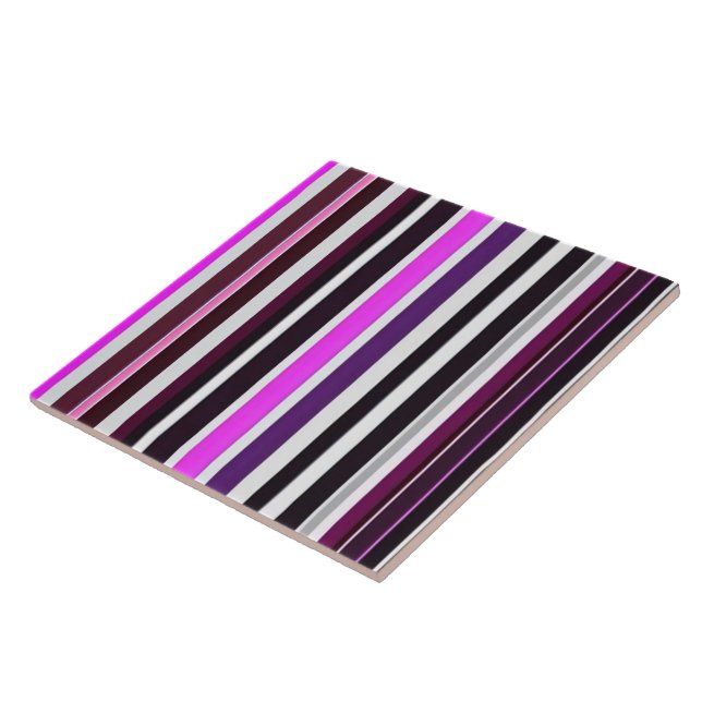 Abstract Trendy Pink Black Stripes Collection Tile (Side)