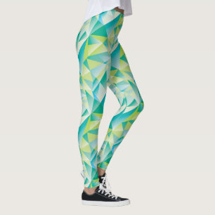 Abstract Triangle Mint Blue Aqua Yellow Pattern Leggings