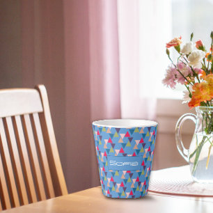 Abstract triangle pattern name blue latte mug