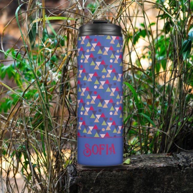 Abstract triangle pattern name blue thermal tumbler (Creator Uploaded)