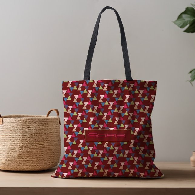 Abstract triangle pattern name dark red tote bag (Creator Uploaded)