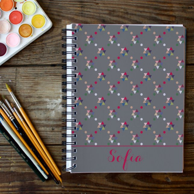 Abstract triangle pattern name grey notebook (Creator Uploaded)