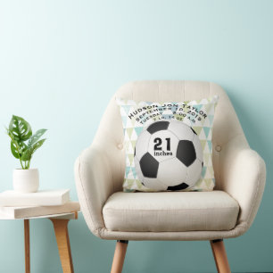 Abstract Triangle Soccerball Boys Birth Record Cushion