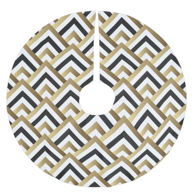 Abstract Triangles: Gold Black Seamless Brushed Polyester Tree Skirt (Front)