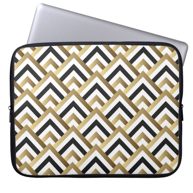 Abstract Triangles: Gold Black Seamless Laptop Sleeve (Front)