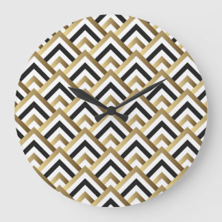 Abstract Triangles: Gold Black Seamless Large Clock