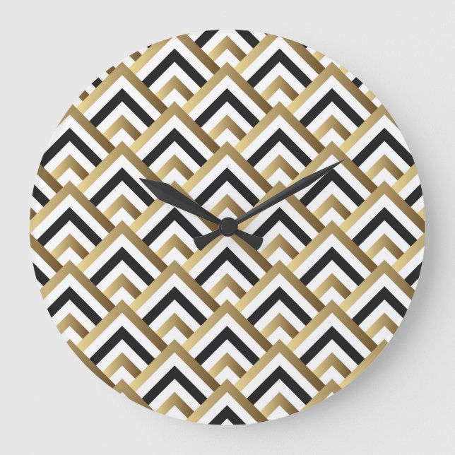 Abstract Triangles: Gold Black Seamless Large Clock (Front)