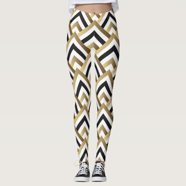 Abstract Triangles: Gold Black Seamless Leggings (Front)