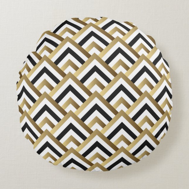 Abstract Triangles: Gold Black Seamless Round Cushion (Front)