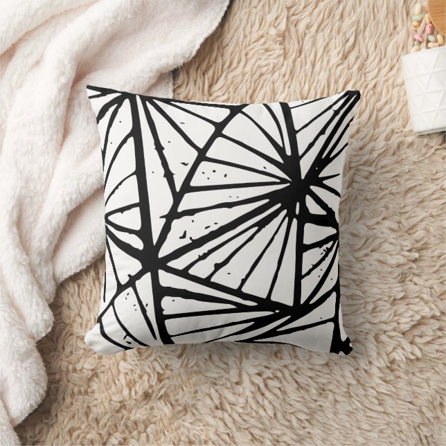 Abstract Triangles Lino Print Throw Pillow (Blanket)
