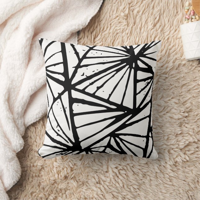Abstract Triangles Lino Print Throw Pillow (Blanket)