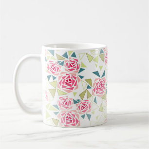 Abstract triangles roses modern mosaic print coffee mug