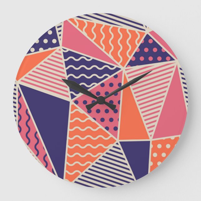 Abstract Triangles: Vintage Geometric Background Large Clock (Front)