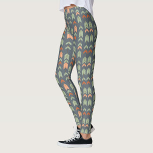 Abstract Tribal Arrows On Blue-Grey Leggings