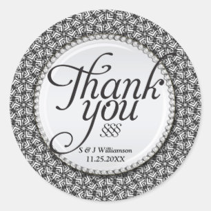 Abstract Tribal Black & White Thank You Stickers