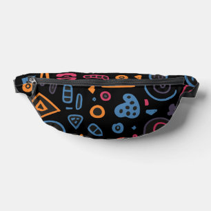 Abstract Tribal Doodle Neon Geometric Black Bum Bags