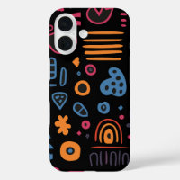 Abstract Tribal Doodle Neon Geometric Black