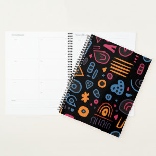 Abstract Tribal Doodle Neon Geometric Black Planner