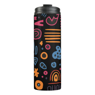 Abstract Tribal Doodle Neon Geometric Black Thermal Tumbler