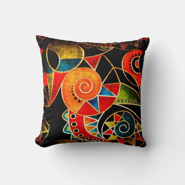 Abstract tribal ethnic geometrical pattern bright  cushion (Front)