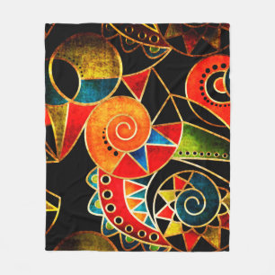 Abstract tribal ethnic geometrical pattern bright fleece blanket