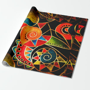 Abstract tribal ethnic geometrical pattern bright wrapping paper