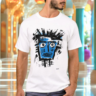 Abstract Tribal Face - Bold Black and Blue Urban T-Shirt