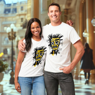 Abstract Tribal Face - Bold Black and Yellow Urban T-Shirt