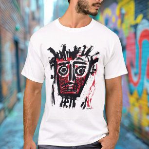 Abstract Tribal Face - Bold Burgundy & Black Urban T-Shirt