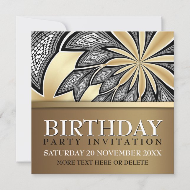Abstract Tribal Golden Birthday Party Invitation (Front)