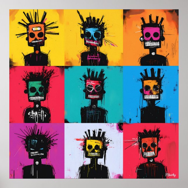 Abstract Tribal Graffiti Characters Bold Grid Poster (Front)
