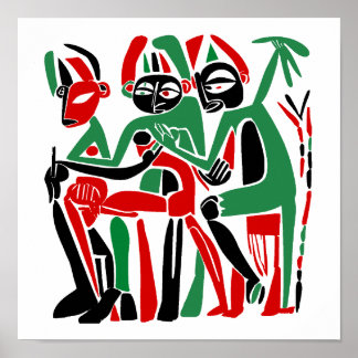 Abstract Tribal Healing Figures Poster