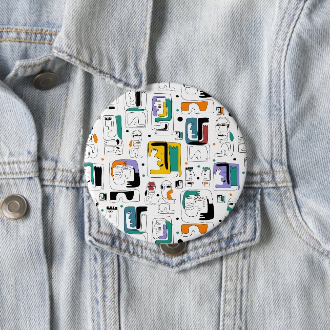 Abstract tribal maya ancient faces pattern 1 10 cm round badge (In Situ)