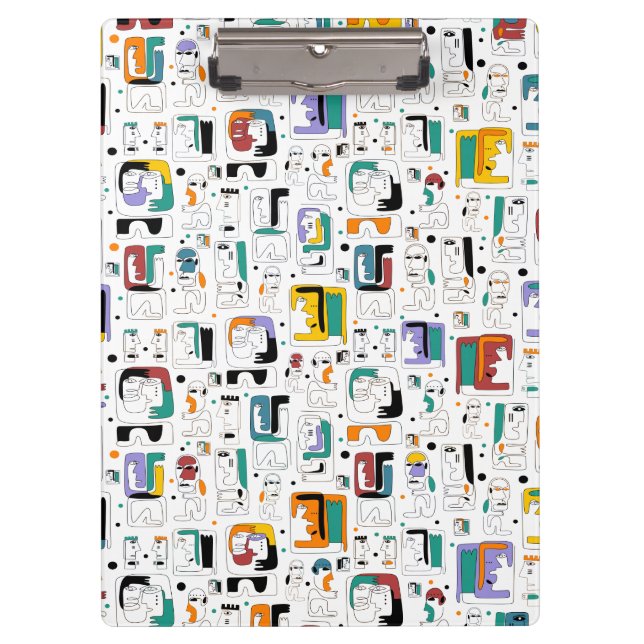 Abstract tribal maya ancient faces pattern 1 clipboard (Front)