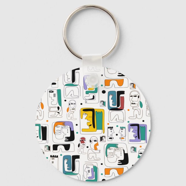 Abstract tribal maya ancient faces pattern 1 key ring (Front)