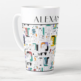 Abstract tribal maya ancient faces pattern 1 latte mug