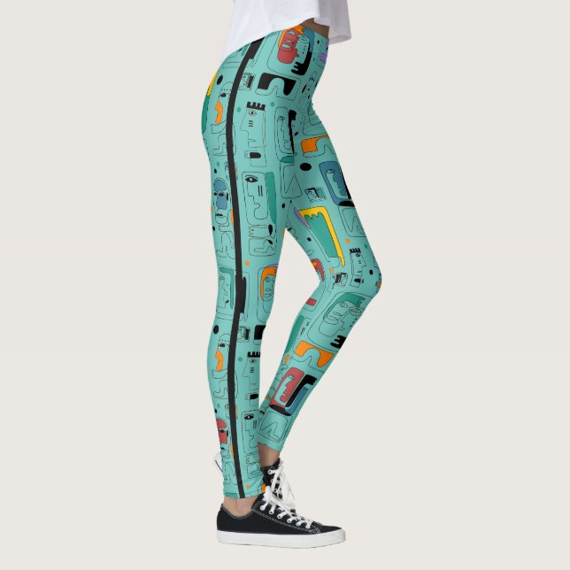 Abstract tribal maya ancient faces pattern 1 leggings (Right)