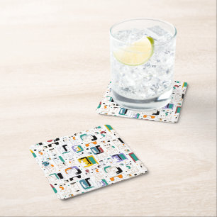 Abstract tribal maya ancient faces pattern 1 square paper coaster
