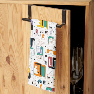 Abstract tribal maya ancient faces pattern 1 tea towel