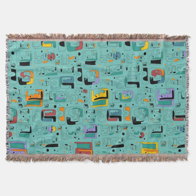 Abstract tribal maya ancient faces pattern 1 throw blanket (Front)
