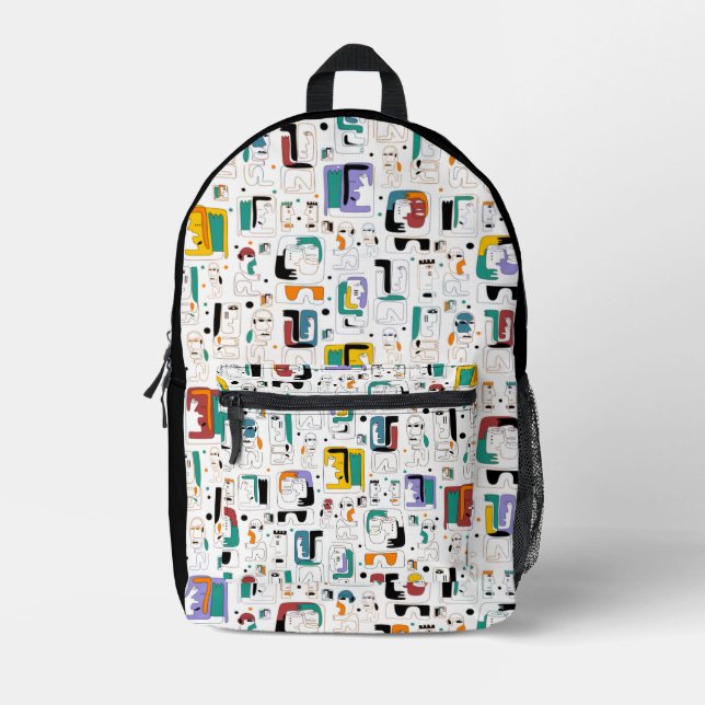 Abstract tribal maya ancient faces pattern 2 printed backpack (Front)